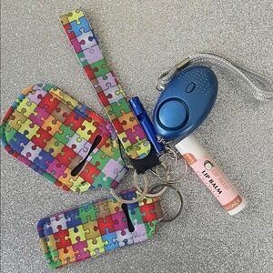 NWOT Kid Friendly Autism Awareness Print Safety Keychain Set